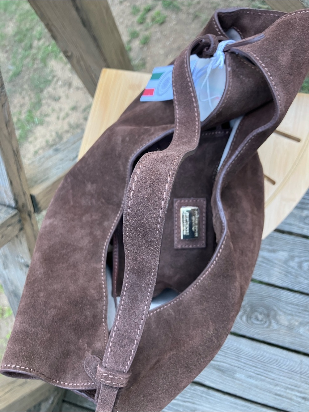 Viola Castellani Brown Suede Hobo Bag Leather Italy NWT - Picture 13 of 16